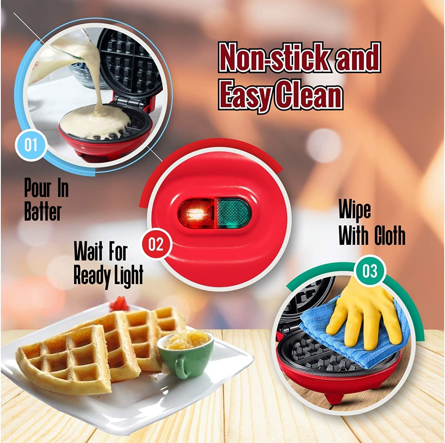 Mini Waffle Maker 4 Inch- 350 Watts: Stainless Steel Non-Stick Electric Iron Machine for Individual Belgian Waffles, Pan Cakes, Paninis or Other Snacks Mini Waffle Maker 4 Inch- 350 Watts: Stainless Steel Non-Stick Electric Iron Machine for Individual Belgian Waffles, Pan Cakes, Paninis or Other Snacks